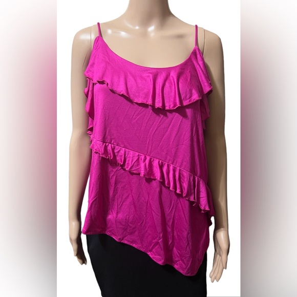 Anthropologie Asymmetrical Ruffle Cami Tank Top Hot Pink Raspberry Size … - Picture 4 of 10